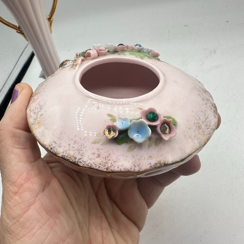 x2 vintage Lefton China floral vase and trinket dish feme lolita girlie regency - Picture 6 of 11